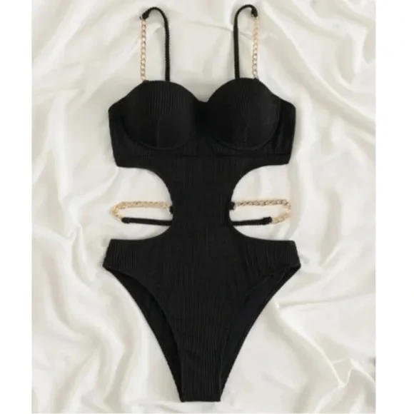 Ribbed Cut out Tie Back Monokini One Piece Swimsuit - Picture 8 of 13